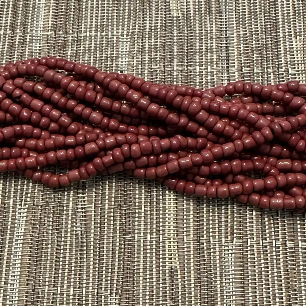Bali Maroon Brown 14 Strand Bead Bracelet Wood Clasp Hard Wood Boho Casual